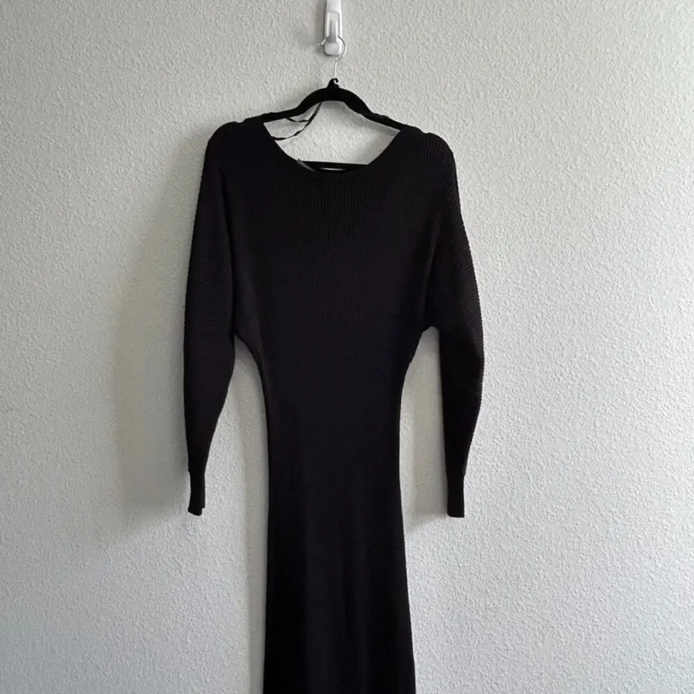 Anthropologie Shea Ribbed Rib Knit Sweater Midi Dress Black Boat Neck Small
